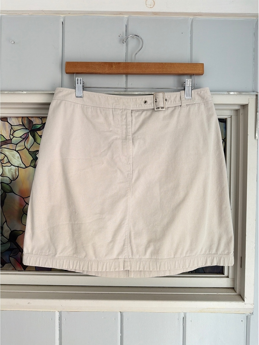 Ann Taylor LOFT Beige Cotton Stretch Mini Skirt Size 12